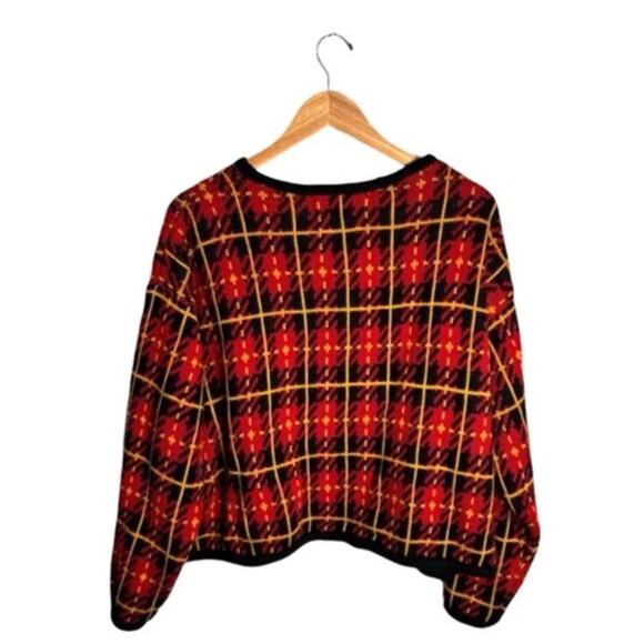 Vintage Cervelle Grandpa Cardigan Sweater Plaid Red Black Gold Buttons Size XL - Picture 6 of 8